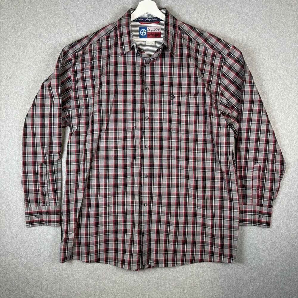 Wrangler Mens XXL George Strait Western Button Front Plaid Shirt Black Gray